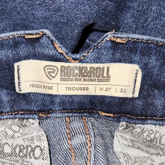 Rock & Roll Denim Blue Flare Wide Leg Jeans Pants Women 27 Waist  32 Inseam - Picture 3 of 13